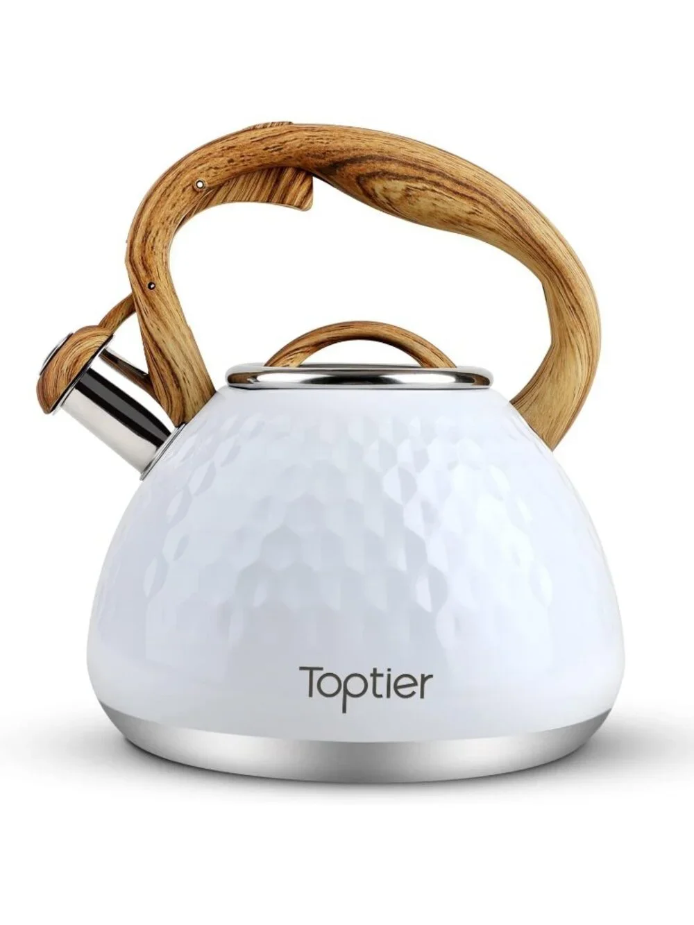 White Kitchen Whistling Tea Kettle 2.7QT Stainless Steel Diamond Design Stovetop